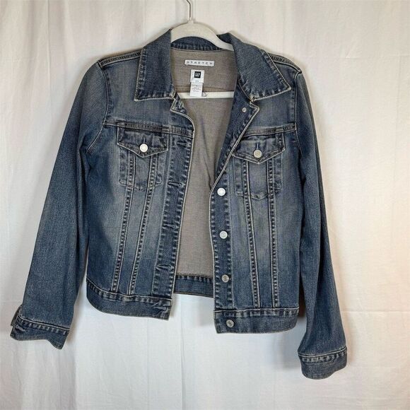 GAP Jackets & Blazers - GAP Jacket Womens Size S Blue Stretch Denim Trucker Button Front Pockets